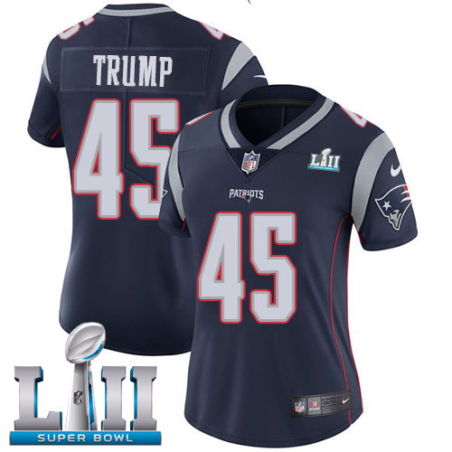 Nike Patriots #45 Donald Trump Navy Blue Team Color Super Bowl LII Women's Stitched NFL Vapor Untouchable Limited Jersey